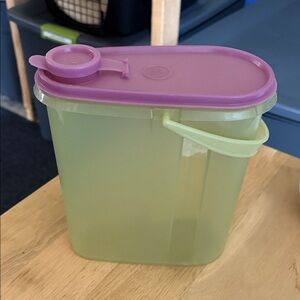 Vintage Tupperware Purple Lid Green Plastic Storage Pitcher with Handle